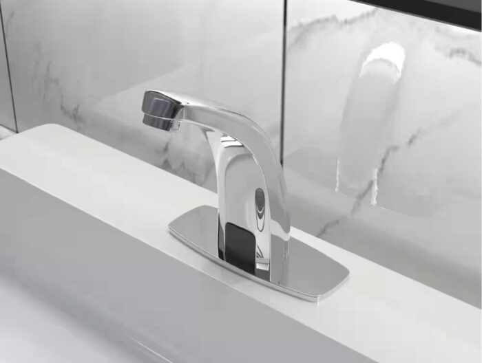 Automatic Sensor Touchless Bathroom Sink Faucet With Deck Plate In Polished Chrome