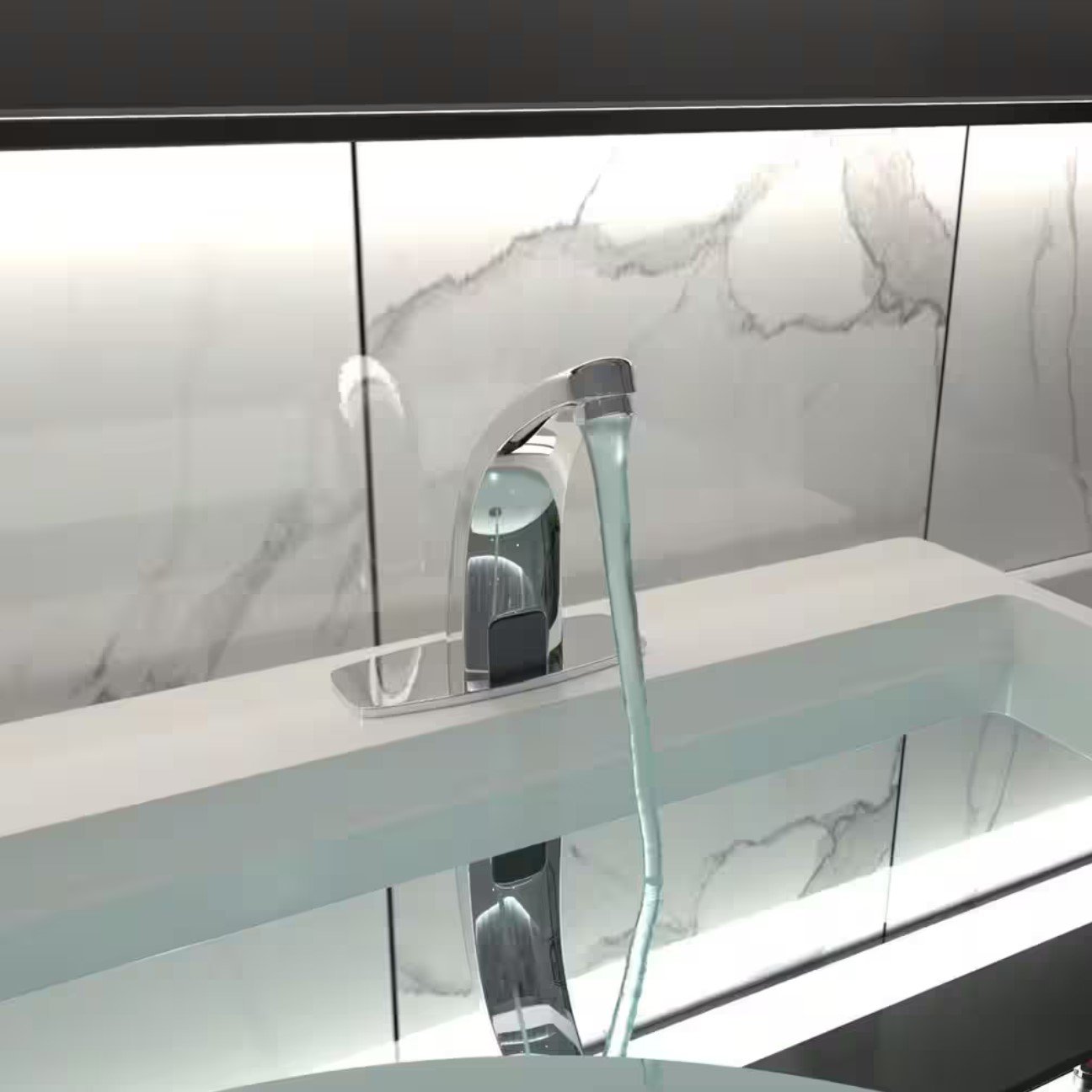 Automatic Sensor Touchless Bathroom Sink Faucet With Deck Plate In Polished Chrome - Image 2